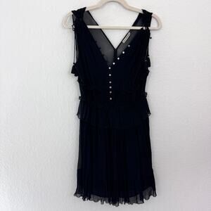 Ulla Johnson Womens 100% Silk Mini Dress Size 2 Tassels Tiered Ruffle Black